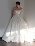 Ball Gown Strapless Neckline Long White Satin Wedding Dresses SD2100