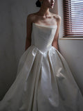 Ball Gown Strapless Neckline Long White Satin Wedding Dresses SD2100 HZ0628