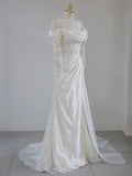 Mermaid Off The Shoulder Pleats Satin Long Sleeves Wedding Dresses Brides Dress SD2101