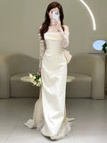 Mermaid Off The Shoulder Pleats Satin Long Sleeves Wedding Dresses Brides Dress SD2102