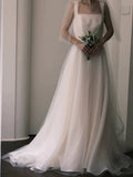 Ball Gown Straps Neckline Long White Tulle Wedding Dresses SD2103