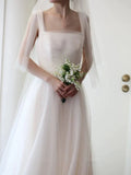 Ball Gown Straps Neckline Long White Tulle Wedding Dresses SD2103