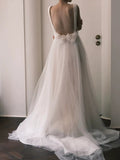 Ball Gown Straps Neckline Long White Tulle Wedding Dresses SD2103