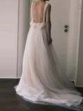 Ball Gown Straps Neckline Long White Tulle Wedding Dresses SD2103