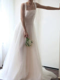 Ball Gown Straps Neckline Long White Tulle Wedding Dresses SD2103