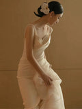 Mermaid Straps Backless Pearls Pleats White Satin Ruffles Wedding Dresses SD2103