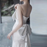 Mermaid Spaghetti Straps Lace Pleats White Ruffles Wedding Dresses SD2104