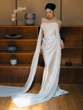 Mermaid Strapless Satin Pleats White Ruffles Wedding Dresses SD2107