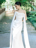 Mermaid Strapless Satin Pleats White Ruffles Wedding Dresses SD2107