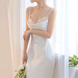 Mermaid Straps Backless Pearls Pleats White Satin Wedding Dresses SD2110