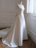 Ball Gown Strapless Sleeveless Long White Satin Wedding Dresses SD2111