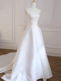 Ball Gown Strapless Sleeveless Long White Satin Wedding Dresses SD2111