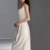 Mermaid Square Neckline Satin Pleats White Wedding Dresses SD2111 HZ0628