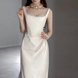 Mermaid Square Neckline Satin Pleats White Wedding Dresses SD2111