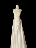 Sheath High Neckline Satin Lace Ivory Wedding Dresses SD2114