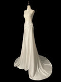 Sheath High Neckline Satin Lace Ivory Wedding Dresses SD2114