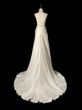 Sheath High Neckline Satin Lace Ivory Wedding Dresses SD2114