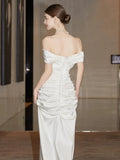 Mermaid Off The Shoulder Short Sleeves Long White Wedding Dresses SD2116