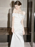 Mermaid Off The Shoulder Short Sleeves Long White Wedding Dresses SD2116