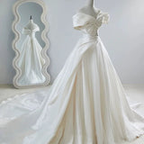 Ball Gown Off The Shoulder Long White Satin Wedding Dresses SD2117