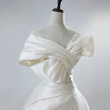 Ball Gown Off The Shoulder Long White Satin Wedding Dresses SD2117