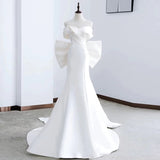 Mermaid Off The Shoulder Long White Satin Wedding Dresses SD2118