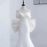 Mermaid Off The Shoulder Long White Satin Wedding Dresses SD2118