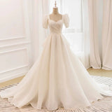 Ball Gown Sweetheart Short Sleeves Long White Wedding Dresses SD2119