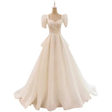 Ball Gown Sweetheart Short Sleeves Long White Wedding Dresses SD2119