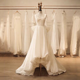 High Low Square Neckline Long White Satin Wedding Dresses SD2120