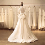 High Low Square Neckline Long White Satin Wedding Dresses SD2120