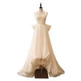 High Low Square Neckline Long White Satin Wedding Dresses SD2120