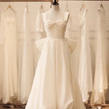 High Low Square Neckline Long White Satin Wedding Dresses SD2120