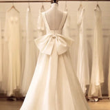 High Low Square Neckline Long White Satin Wedding Dresses SD2120