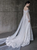 Mermaid Off The Shoulder Long Sleeves White Lace Wedding Dresses SD2122