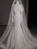 Mermaid Off The Shoulder Long Sleeves White Lace Wedding Dresses SD2122