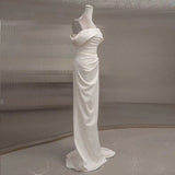 Mermaid Off The Shoulder Short Sleeves White Satin Wedding Dresses SD2123