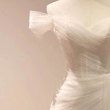 Mermaid Off The Shoulder Tulle White Wedding Dresses SD2126