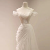 Mermaid Off The Shoulder Tulle White Wedding Dresses SD2126
