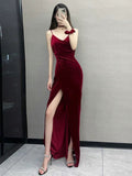 Mermaid Spaghetti Straps Burgundy Long Prom Dress Evening Dress Formal Dress SD2132