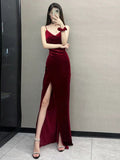 Mermaid Spaghetti Straps Burgundy Long Prom Dress Evening Dress Formal Dress SD2132