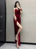 Mermaid Spaghetti Straps Burgundy Long Prom Dress Evening Dress Formal Dress SD2132