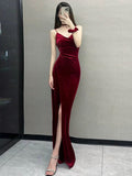 Mermaid Spaghetti Straps Burgundy Long Prom Dress Evening Dress Formal Dress SD2132