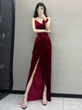 Mermaid Spaghetti Straps Burgundy Long Prom Dress Evening Dress Formal Dress SD2132