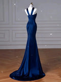 Mermaid Halter Navy Blue Long Prom Dress Evening Dress Formal Dress SD2135