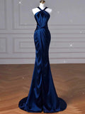 Mermaid Halter Navy Blue Long Prom Dress Evening Dress Formal Dress SD2135