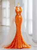 Mermaid Scoop Orange Sequin Long Prom Dress Evening Dress Formal Dress SD2136