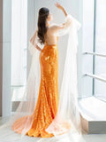 Mermaid Scoop Orange Sequin Long Prom Dress Evening Dress Formal Dress SD2136