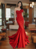 Mermaid Sweetheart Satin Long Red Prom Dress Evening Dress Formal Dress SD2137