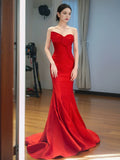 Mermaid Sweetheart Satin Long Red Prom Dress Evening Dress Formal Dress SD2137